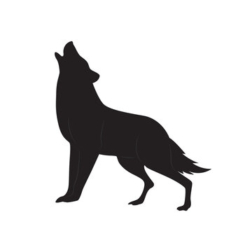 Howling wolf silhouette vector isolated on white. Dog or wolf icon.