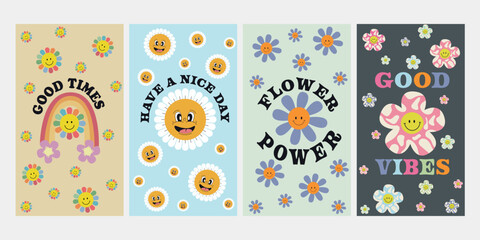 Set smartphone background display with smiling emoticons and flowers.