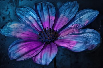 Obraz premium vibrant purple and blue flower with dew drops. Generative AI
