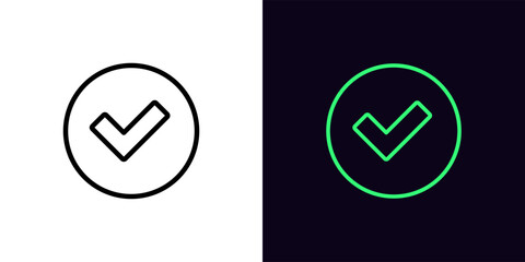Outline check tick icon, with editable stroke. Checkmark sign, tick approve pictogram. Correct and true select, confirmation check mark, verification tick, right choice. - obrazy, fototapety, plakaty