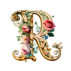 Initial R Rococo Style created with Generative AI Technology - 586464543