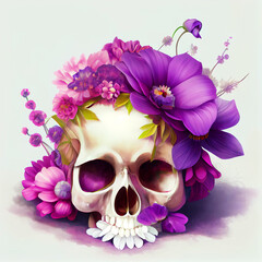Purple floral Skull created with Generative AI Technology - 586464572