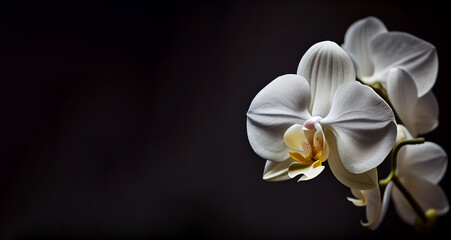 Naklejka na ściany i meble white orchid flower in dark background generative ai