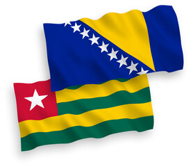 Flags of Togolese Republic and Bosnia and Herzegovina on a white background