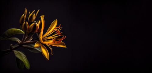 yellow honeysuckle flower in dark background generative ai