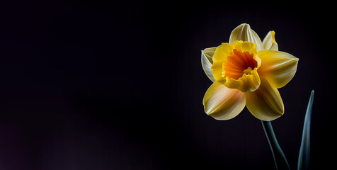 Naklejka na ściany i meble yellow daffodil flower in black background