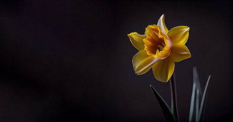 yellow daffodil flower in black background
