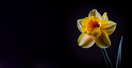 Fototapeta na wymiar yellow daffodil flower in black background