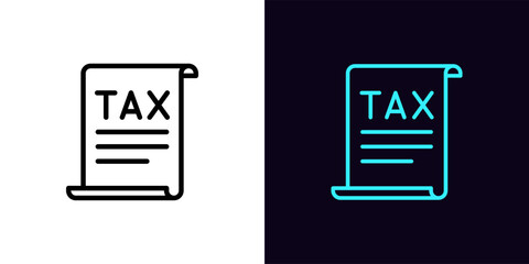 Outline TAX report icon, with editable stroke. Tax document with text, taxing period pictogram. Tax fee and payment, invoice and report. VAT accounting service, pay duty, value added tax.