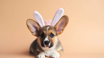 Cute baby puppy with Easter bunny ears easter costume Generative art