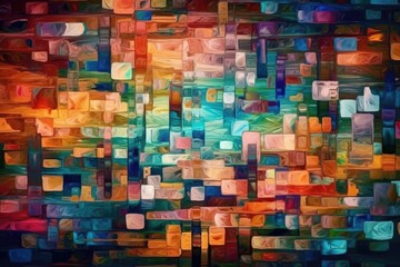 an abstract painting consisting of colorful squares and rectangles. Generative AI