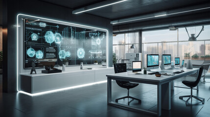 Ai office space, Generative AI　AIと近未来的なオフィス