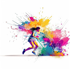 Obraz na płótnie Canvas A illustration of a girl practicing running. Concept of healthy life and sports