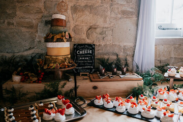 The dessert table at the wedding reception.