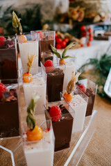 Dessert glasses with strawberry and chocolate