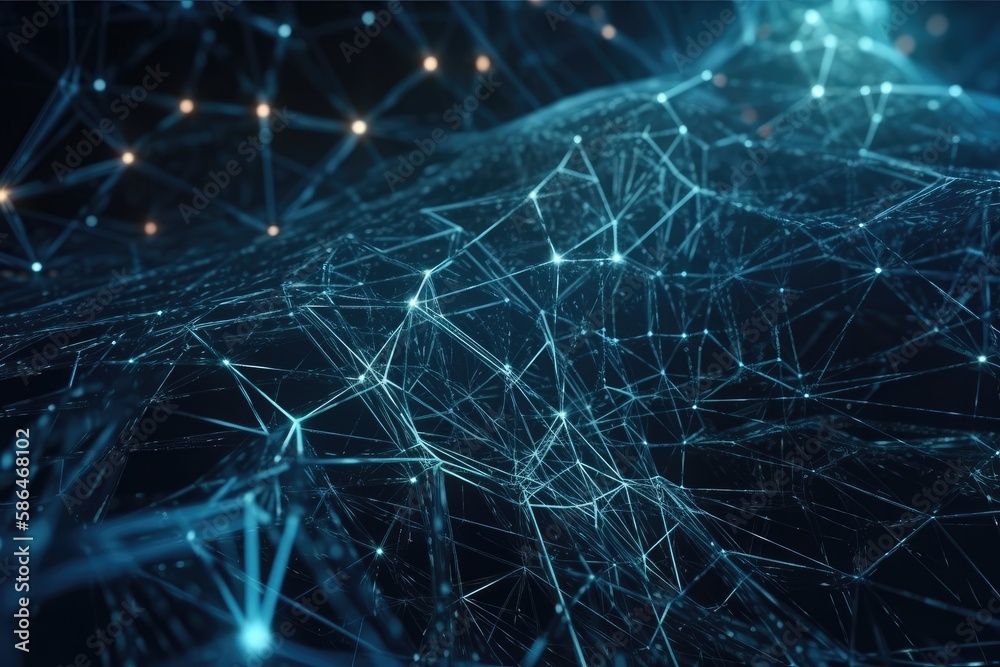 Poster blue abstract background with intersecting lines and dots. generative ai