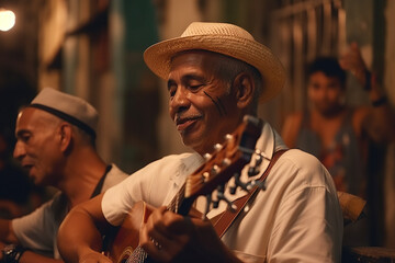 Salsa Nights with Musicians of the Street: A Journey Through the Vibrant Sounds of Havana Dancing to the Beat of Cuban Rumba and Music - AI Generative - obrazy, fototapety, plakaty