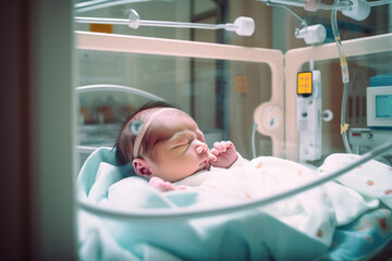 Neonatal Care. Provide specialized and medical care for premature babies in an incubator at the hospital. Health and therapy concept. AI Generative - obrazy, fototapety, plakaty