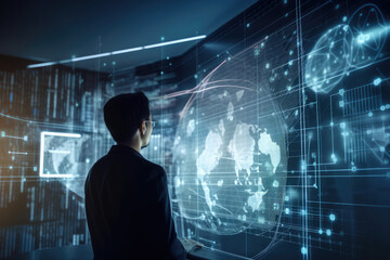 Digital, technology connection, man using a modern, innovative Computer, generative ai