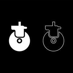 Obraz premium Wheel for furniture caster swivel set icon white color vector illustration image solid fill outline contour line thin flat style