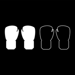 Box gloves pair fist protection equipment sportswear for punch workout sport set icon white color vector illustration image solid fill outline contour line thin flat style