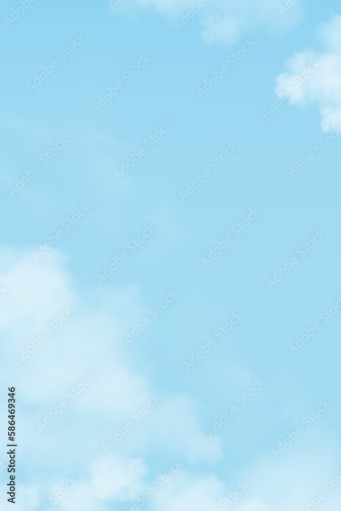 Wall mural blue sky with clouds,vertical spring cloudy sky,vector banner background of nature for spring or sum
