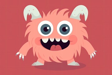 A cute, fuzzy monster with big eyes and a friendly smile, in vector style. Generative AI