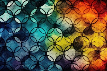 vibrant abstract design featuring circles and stars. Generative AI