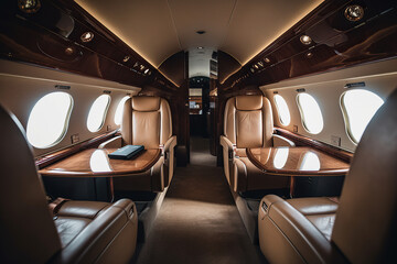 The Ultimate Private Jet Experience. Relax in comfort and luxury on board this spacious airplane. Travel with style and sophistication. AI Generative