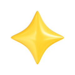 Four pointed golden star icon. Realistic 4 point yellow star. 3D render