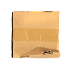 Damaged Box Isolated, Craft Paper Delivery Package, Broken Carton Packaging, Crumpled Cardboard Box