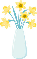 Yellow Daffodil in vase. Flat design.