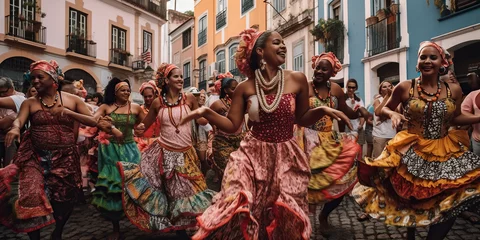 Fotobehang Vibrant Colors and Traditional Music: A Journey Through Brazilian Dance in S. Salvador - AI Generative © Mr. Bolota