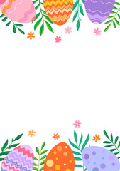 Fototapeta na wymiar Happy Easter vector illustrations. Trendy Easter design frame with flowers and eggs in soft colors.