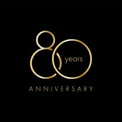 80 Year Anniversary Logo, Golden Color, Vector Template Design element for birthday, invitation, wedding, jubilee and greeting card illustration