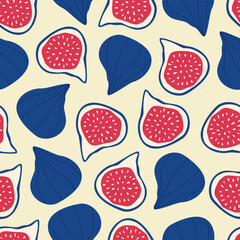 Naklejka premium Fig fruit hand drawn vector illustration. Colorful summer seamless pattern for kids fabric or wallpaper.