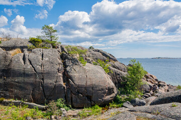 View of the rocky shore of Puistovuori, Hanko, Finland