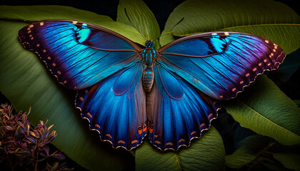 Blue Morpho Butterfly - A stunning butterfly with shimmering blue wings, generative ai