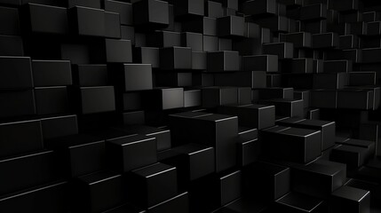 Abstract black squares background. Shiny grunge surface, dark mosaic texture. 3d art illustration, geometry wallpaper. Image is AI generated.