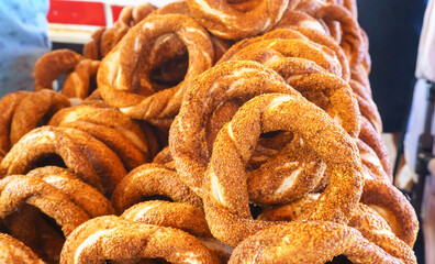 Turkish bagels. Traditional Turkish cuisine cultural breakfast element.