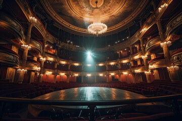 Obraz premium The Richness of the Interior Architecture of a Historic Theater: Even the Walls Tell Stories of Shows that Took Place on Stage