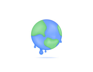 effects of global warming and the earth's temperature heat up. illustration of melting earth as a result of warming temperatures. icon or symbol. 3d and realistic concept design. vector elements
