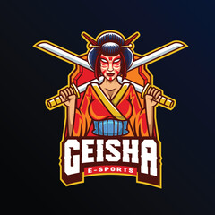 Vector illustration of geisha mascot for gaming and sport logo