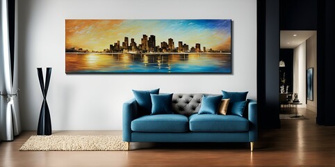 Photo of a cozy living room with a beautiful painting as the focal point