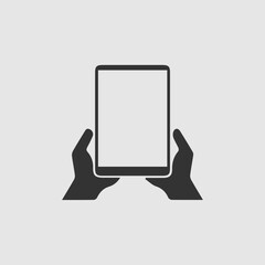 Tablet vector icon eps 10. Hands holding tablet simple isolated sign symbol.