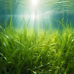 Fototapeta na wymiar Green Grass Underwater