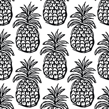Seamless pineapple pattern. Doodle vector with ananas. Vintage pineapple pattern