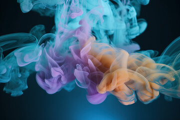 Abstract Modern black Background with 3D Wave smoke, violet, Orange, and blue color, illustration generative AI.
