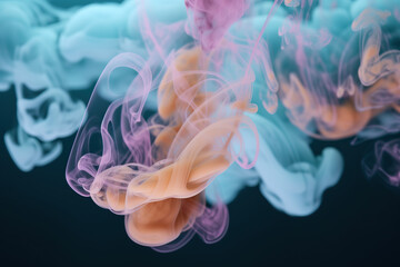 Fototapeta premium Abstract Modern black Background with 3D Wave smoke, violet, Orange, and blue color, illustration generative AI.