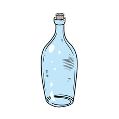 Hand drawn style bottle glass illustration isolated on white background.